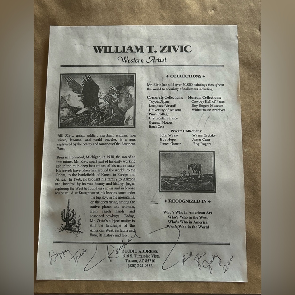William T Zivic Western Artist Numbered Print 4/30 Signed On Back-Framed - Picture 11 of 12